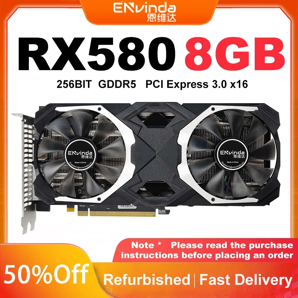 2023 Hot ENVINDA AMD RX 580 8GB Video Cards Used Hashrate 28-30mh/S 256bit 2048Sp For GDDR5 GPU Performance RX580 Graphics Cards