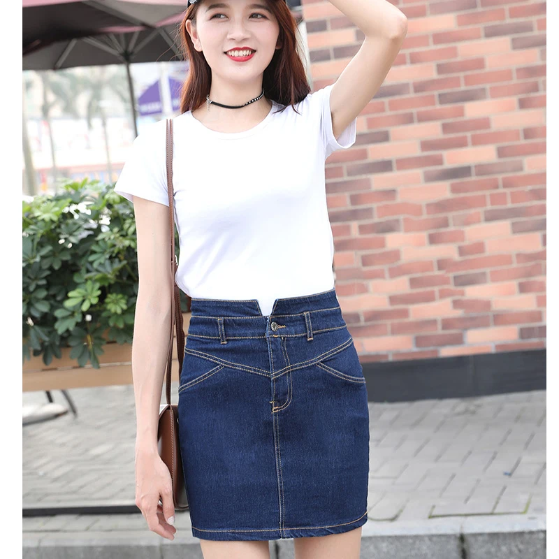 

Korean Women Denim Midi Skirt Summer A-line Blue Female Jeans Vintage Casual Cotton Skirt Street versatile denim skirt aesthetic