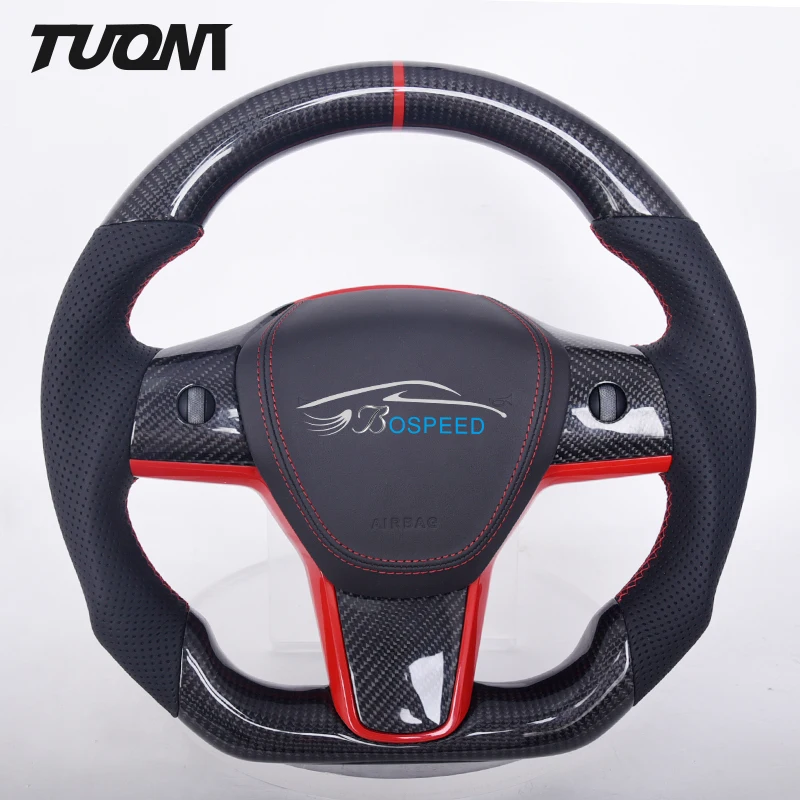 

Fit For Tesla Model X Model S Model 3 Model Y Yoke Sports Carbon Fiber Car Steering Wheel Custom Heating Suede Leather Upgrade