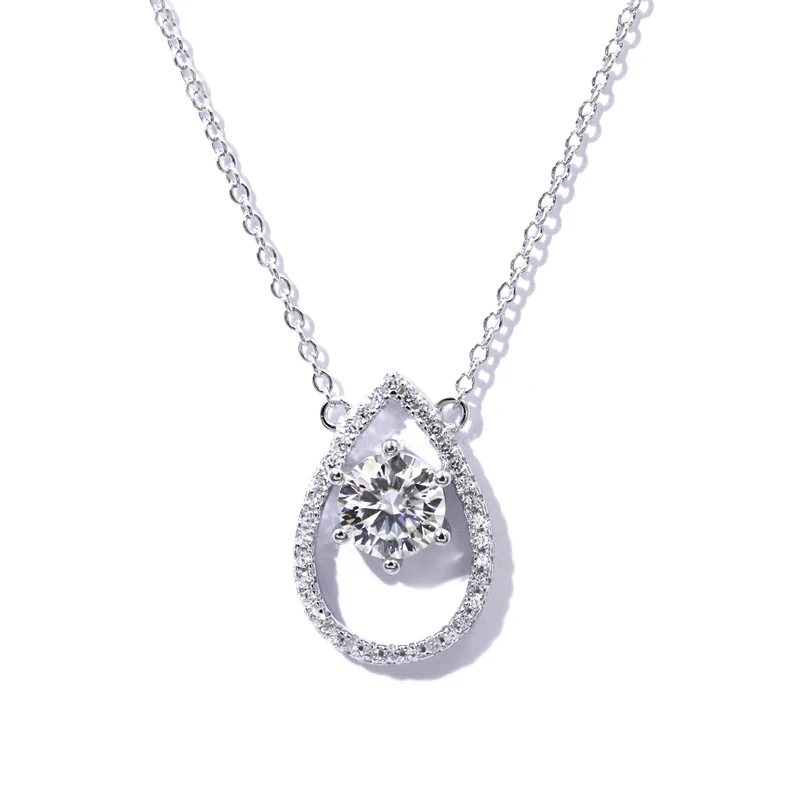 

Tianyu Gems Water Drop Shape Silver Necklaces Pendant 1ct Round White Moissanite Stones 18k Gold Plated Chain Necklace for Women