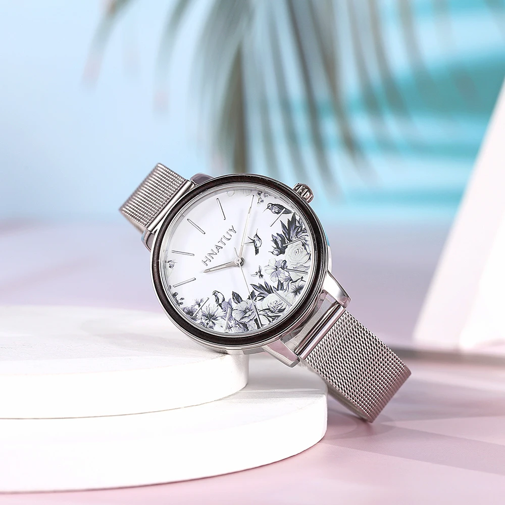 HNATUY Stainless Steel Women Watches Quartz Watch Ladies Luxury Water Resistant Female Watch Fashion Girl Clock Watch Gift BOX