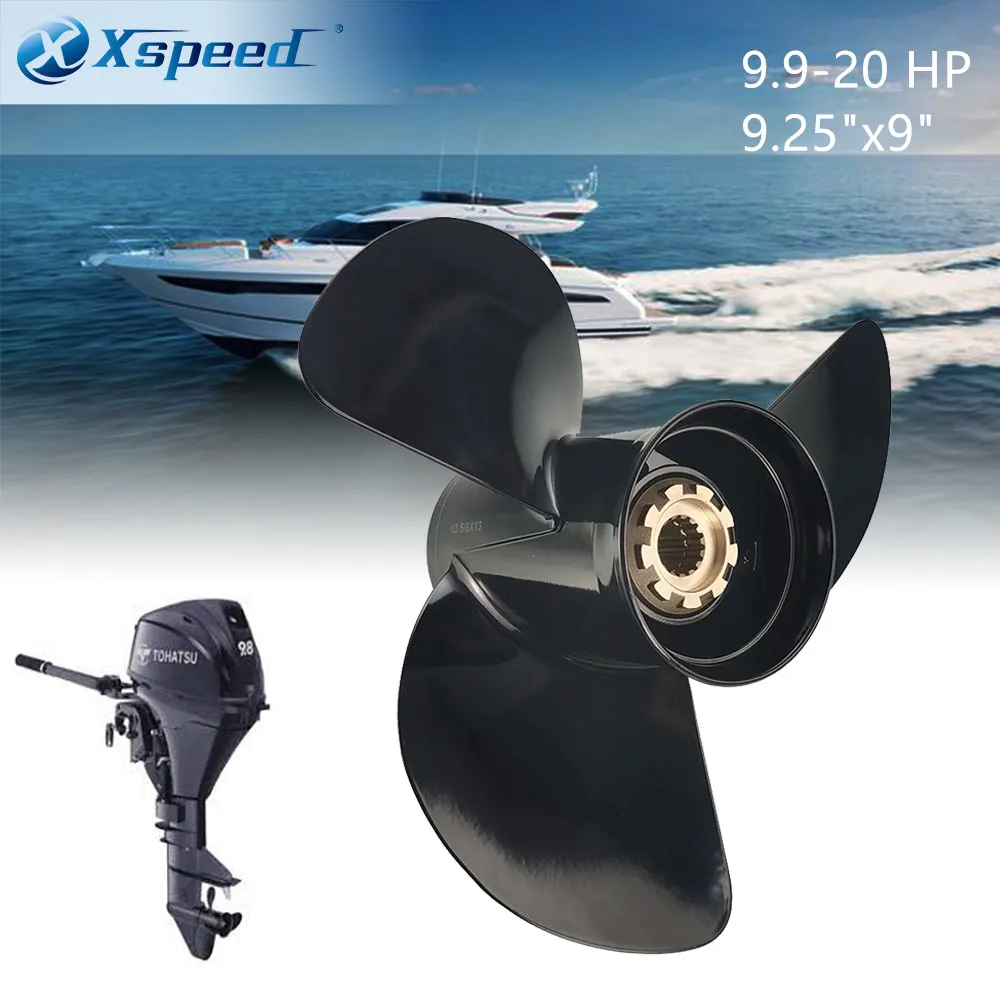 XspeedBoat Propeller 9.25x9 Fit Tohatsu Outboard 9.9HP 15HP 18HP 20HP 14 Tooth Spline Marine Engine Part Aluminum 3 Blades