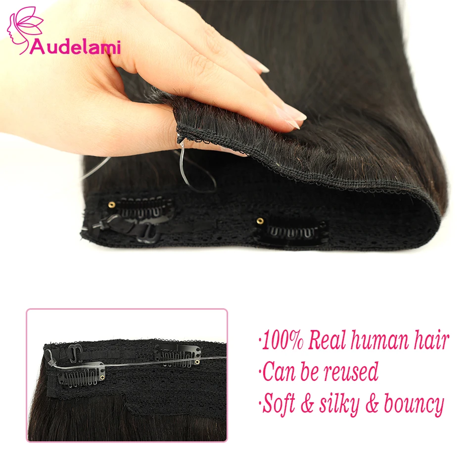 Audelami прямые накладные волосы на заколке наращивание лески натуральные