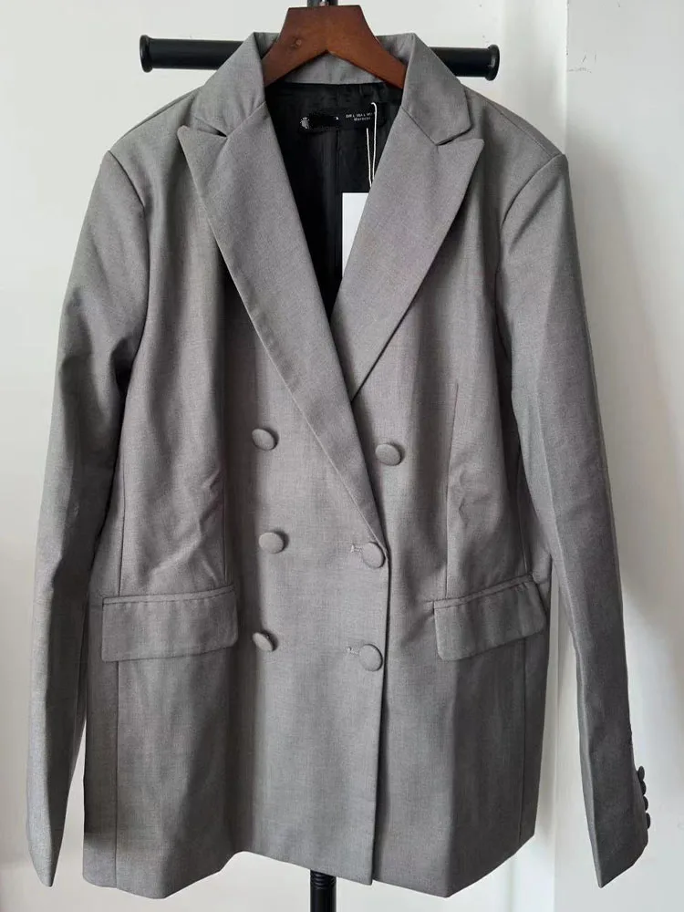 

Zach AiIsa fall and winter women's double-breasted straight blazer + temperament casual pants leg openings narrow leg pants