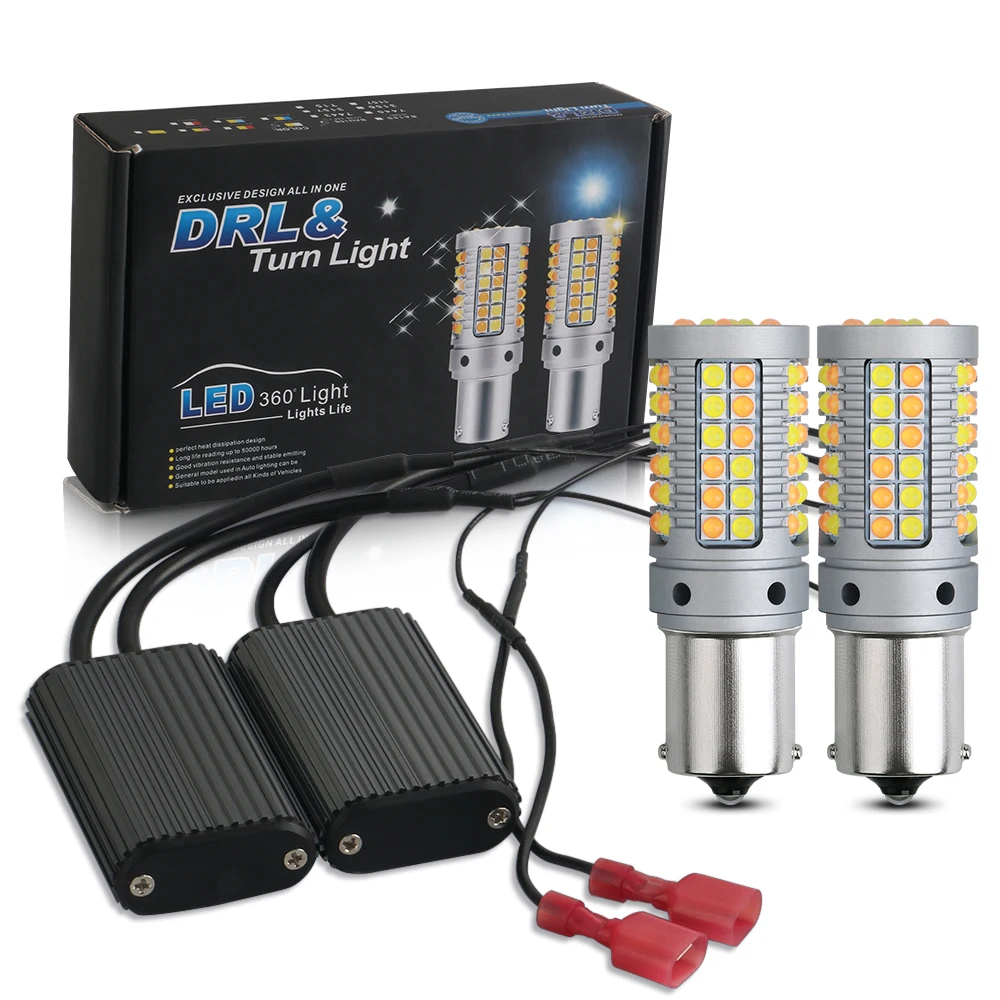 

2X Super Bright 3030 69 SMD 1156 P21W BA15S PY21W BAU15S 7440 W21W Canbus Car DRL Turn brake Signal Light Switchback Dual Color