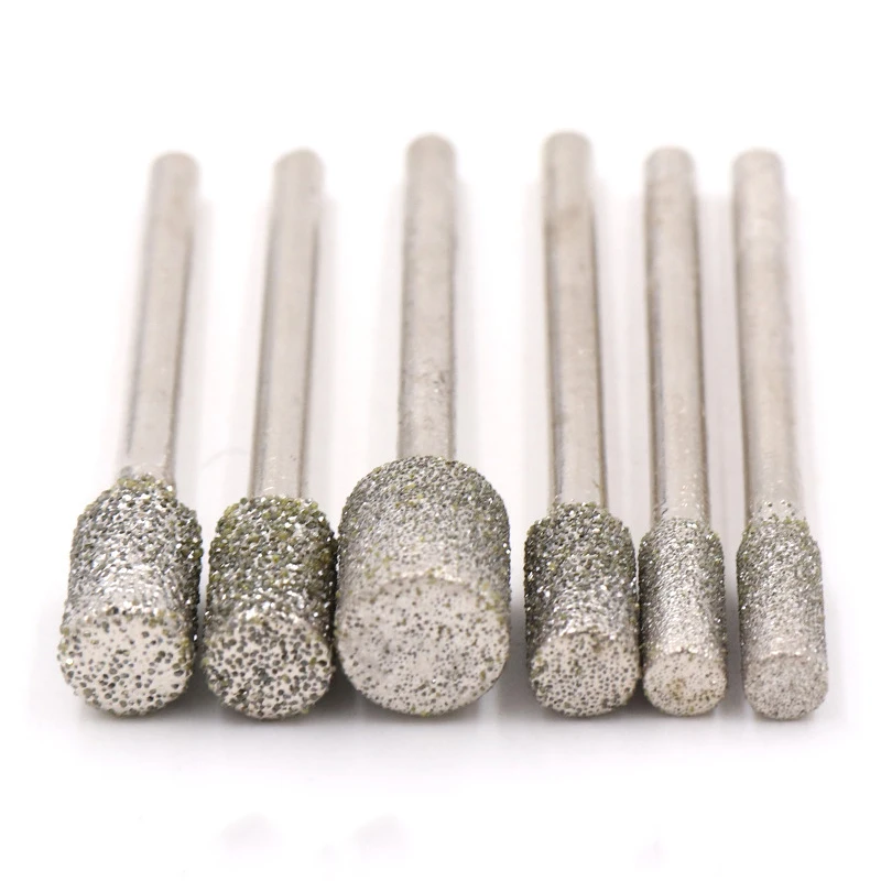 

5Pc 3mm Shank 3mm 4mm 5mm 6mm 8mm Cylindrical Type Electroplated Diamond Head Burr Grinding Engraving Bit for Dremel Rotary Tool