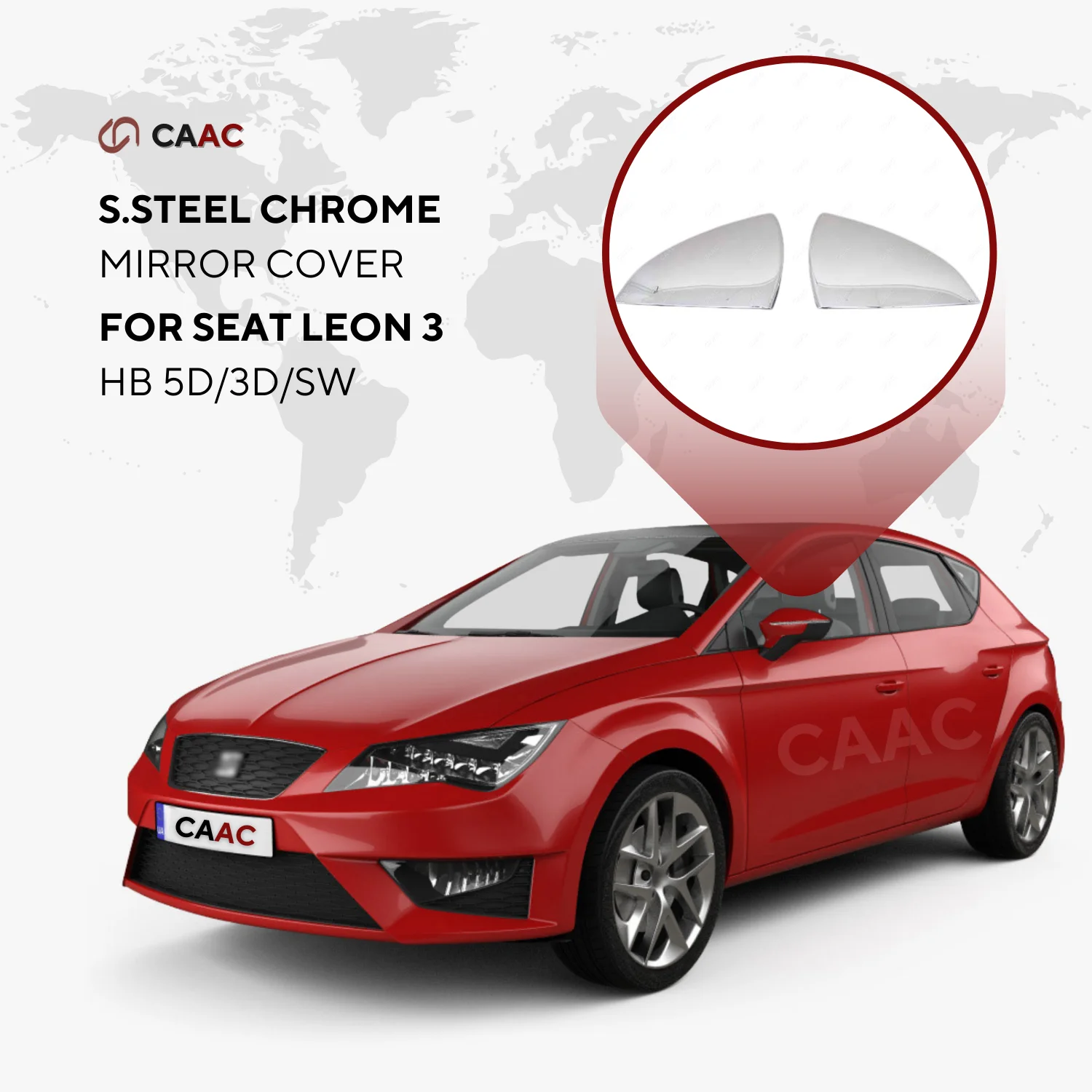 

For Seat Leon Mk3 HB 5D/3D/SW 2012-2017 Stainless Steel Chrome Side Mirror Cover 2 Pieces Modified Design Sports Look Car Accessory