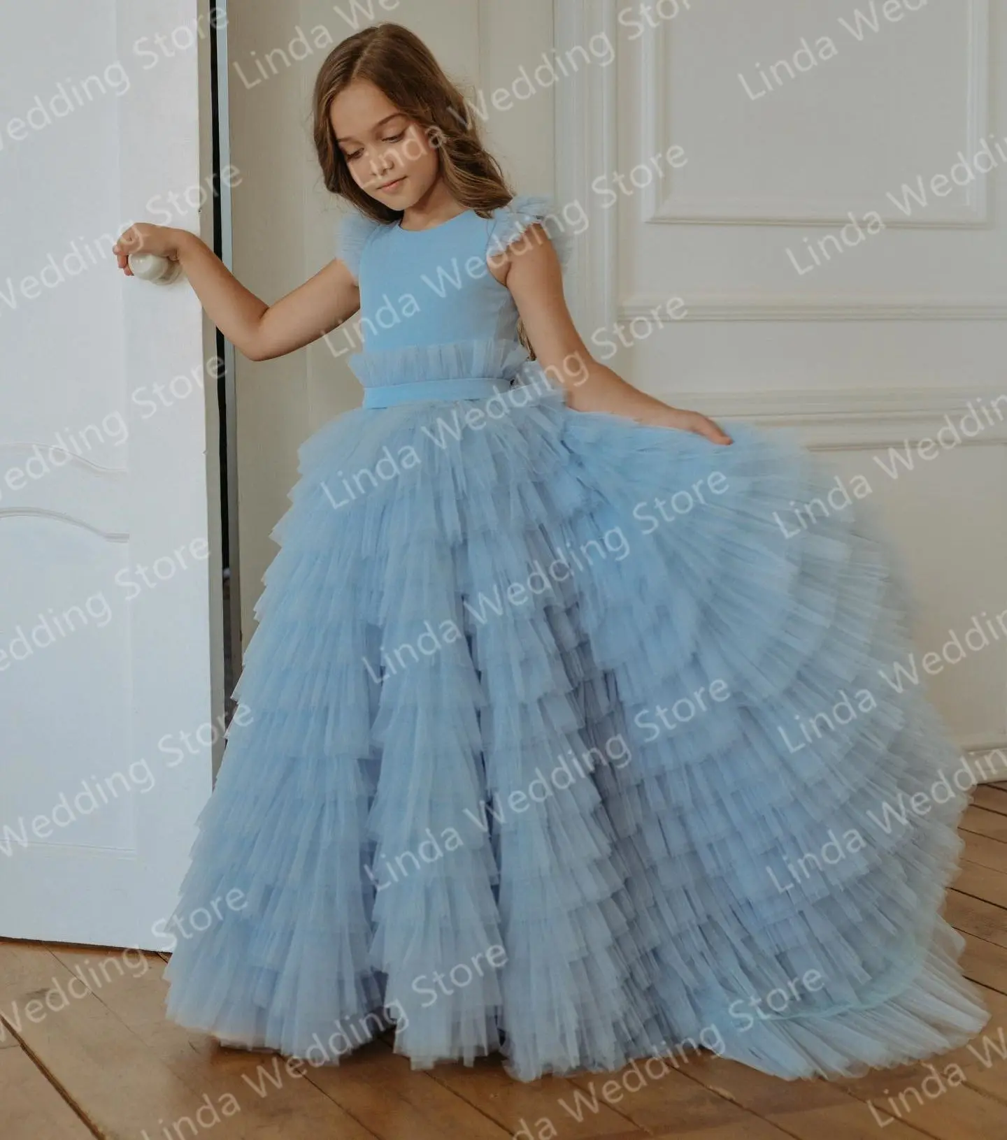 For Wedding Beach Ruffles Tuered Toddler Floor Length Pageant Gowns First Communion Dress