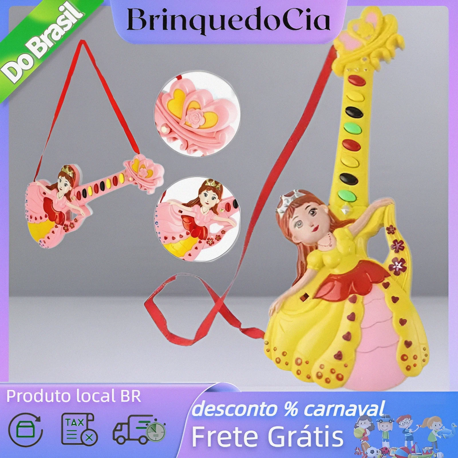 

Brinquedo Infantil Guitarra Musical Princesa com Luz Amarela