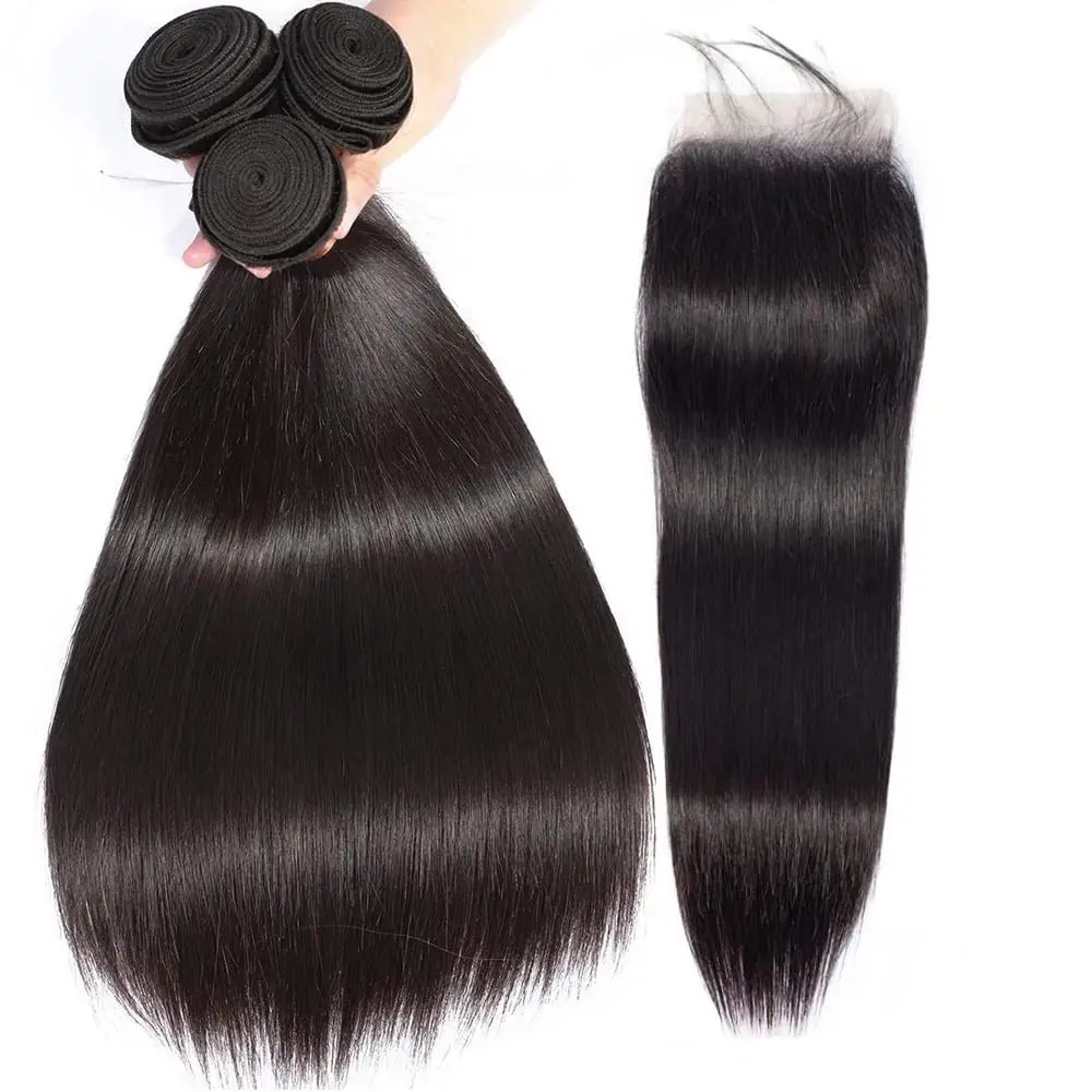 Бразильские Прямые искусственные волосы с застежкой 100% Необработанные прямые