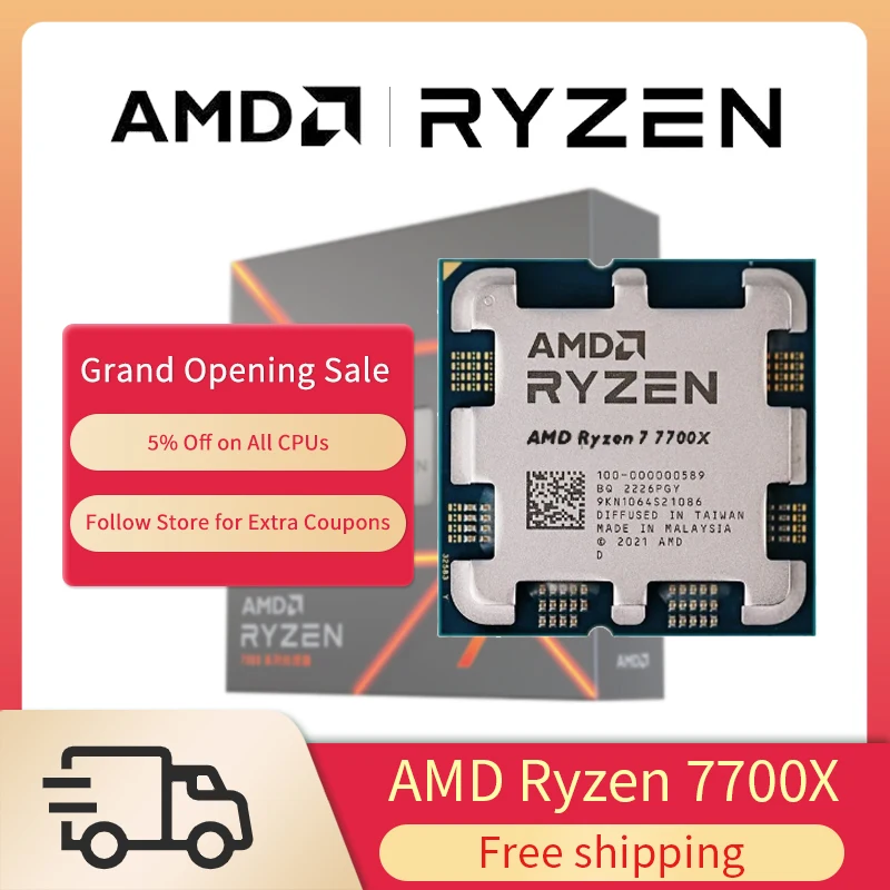 NEW AMD Ryzen 7 7700x R7 7700X 4.5 GHz 8-Core 16-Thread CPU Processor 5NM L3=32M  Socket AM5 (Without Cooler)，Fast Shipping!