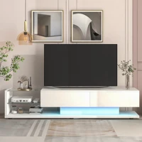 TV Stand with Media Storage Cabinet Modern High Gross Entertainment Center W/16-Color RGB LED for 75" TV White/Black Living Room