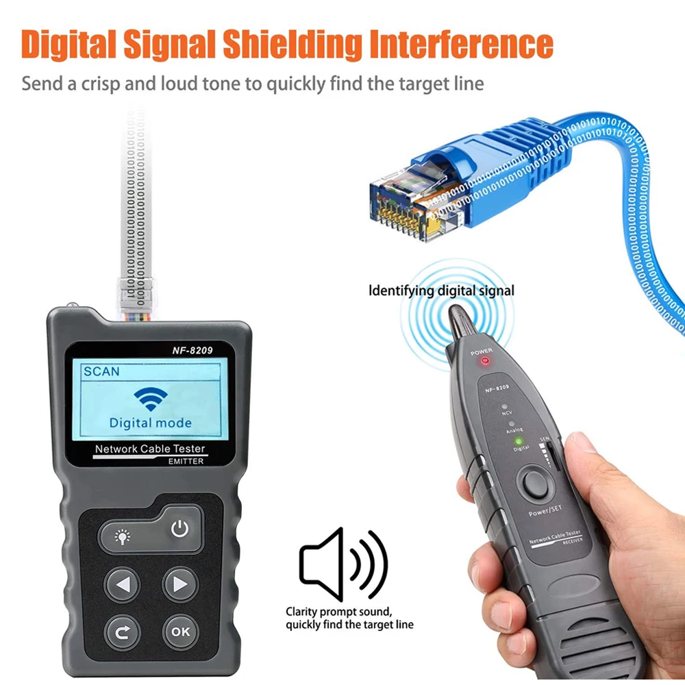Сетевой кабельный трекер NOYAFA NF- 8209 тестер кабеля Cat5 Cat6 PoE определитель расстояния