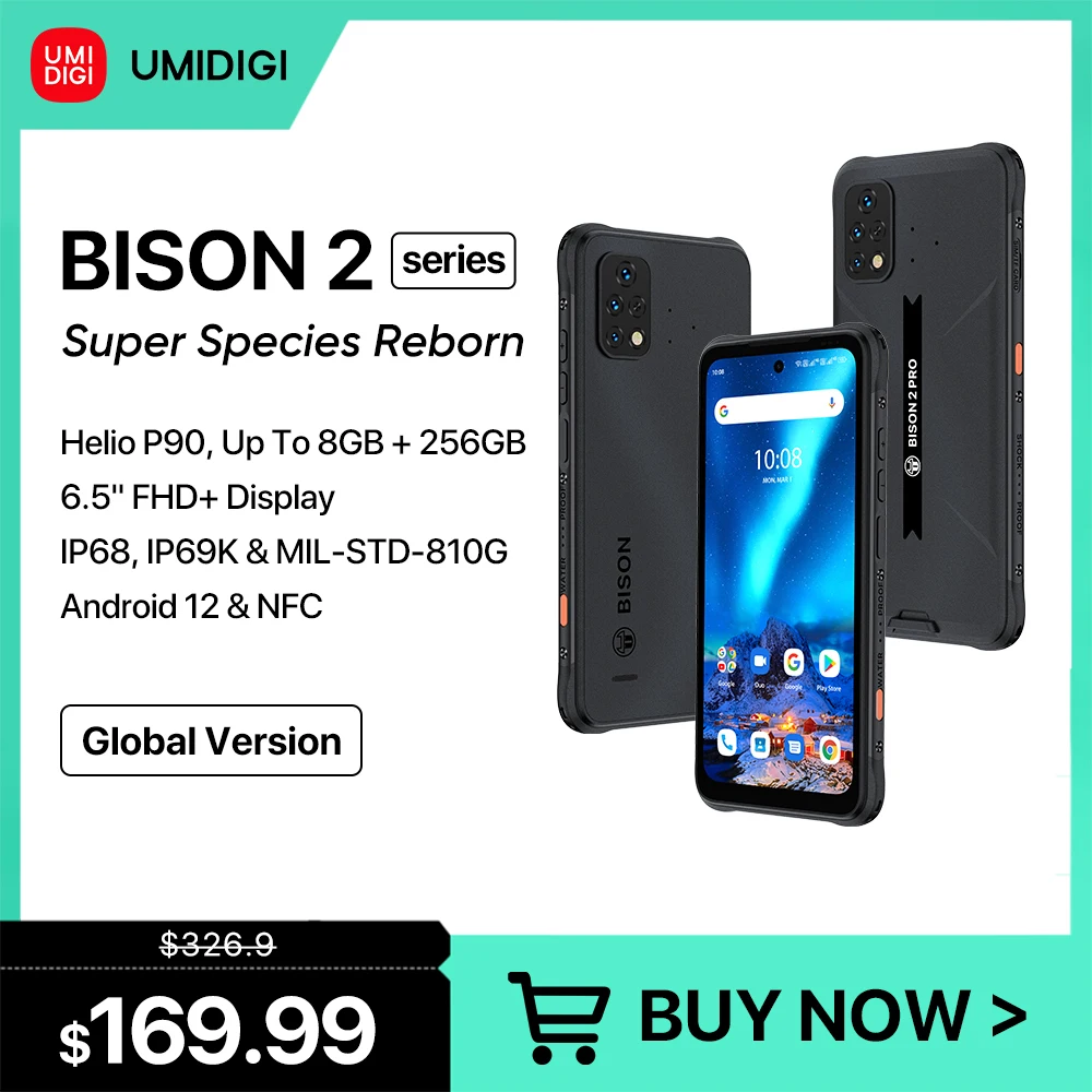 UMIDIGI Bison 2 Series Rugged Phone, 128GB 256GB, Android 12 Smartphone, Helio P90 6.5