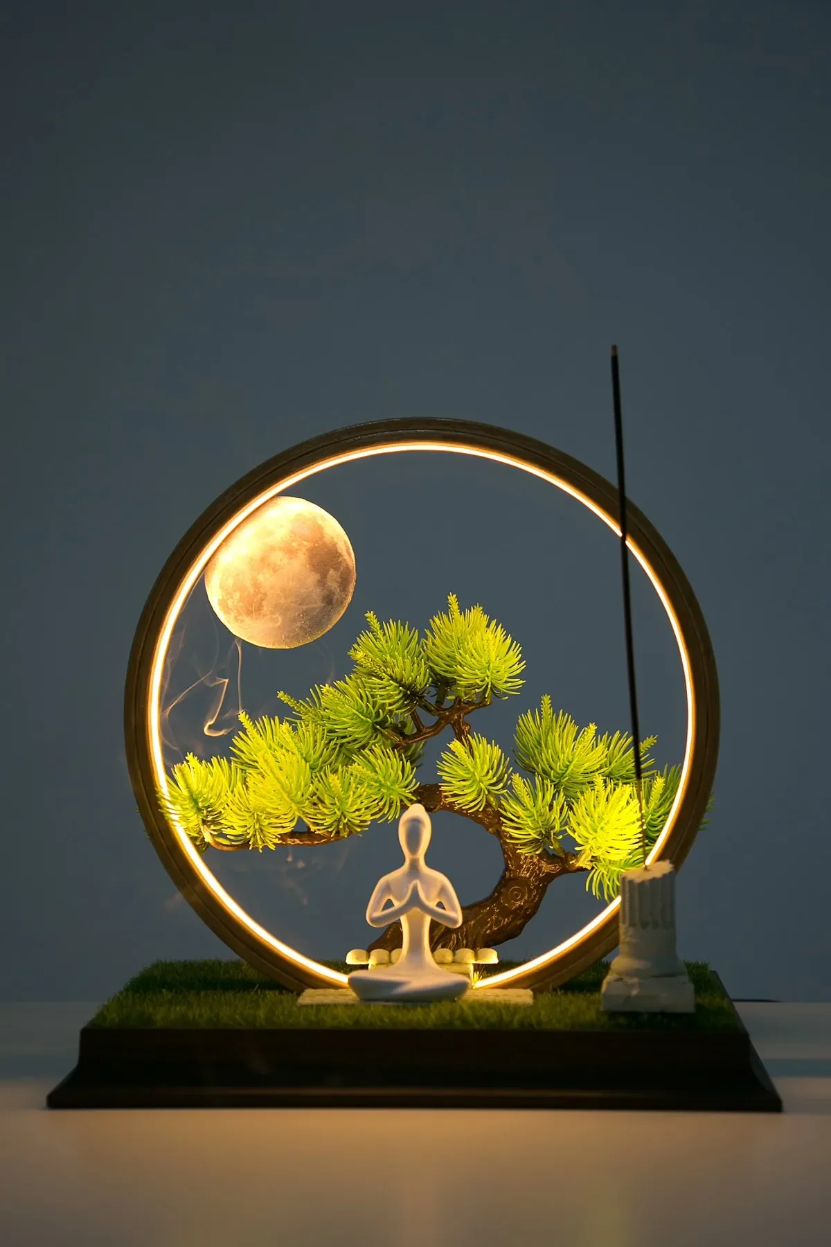 Zen Tranquility Circle with Illuminated Incense Holder, Incense Night Lamp, Full Moon And Garden Night Lamp, modern Home Decor