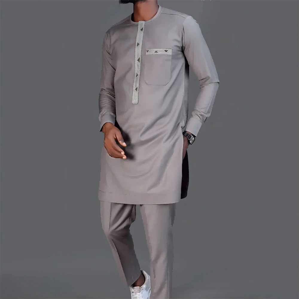 

New In 2 Piece Men Suit Long Sleeve Embroidery Men Fashion Top And Pants Set Dashiki Party Wedding Designer Male Clothing