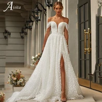 sexy side split wedding dresses stereo flowers embroidery wedding gown for bride 2022 off the shoulder vestido de noiva
