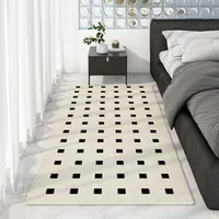 Vintage Classcial Black and White Plaid Loop Velvet Material  Area Rug , Decorative Bedside Carpet, runner rug
