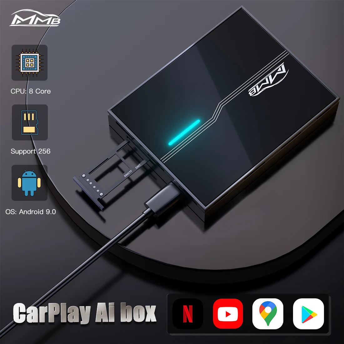 

Protable CarPlay Ai Box SIM TF Card Apple Carplay Adapter MMB Wireless Carplay Andriod 9.0 Box 8 Cores MTK6765 for VW (WJAN-8E)