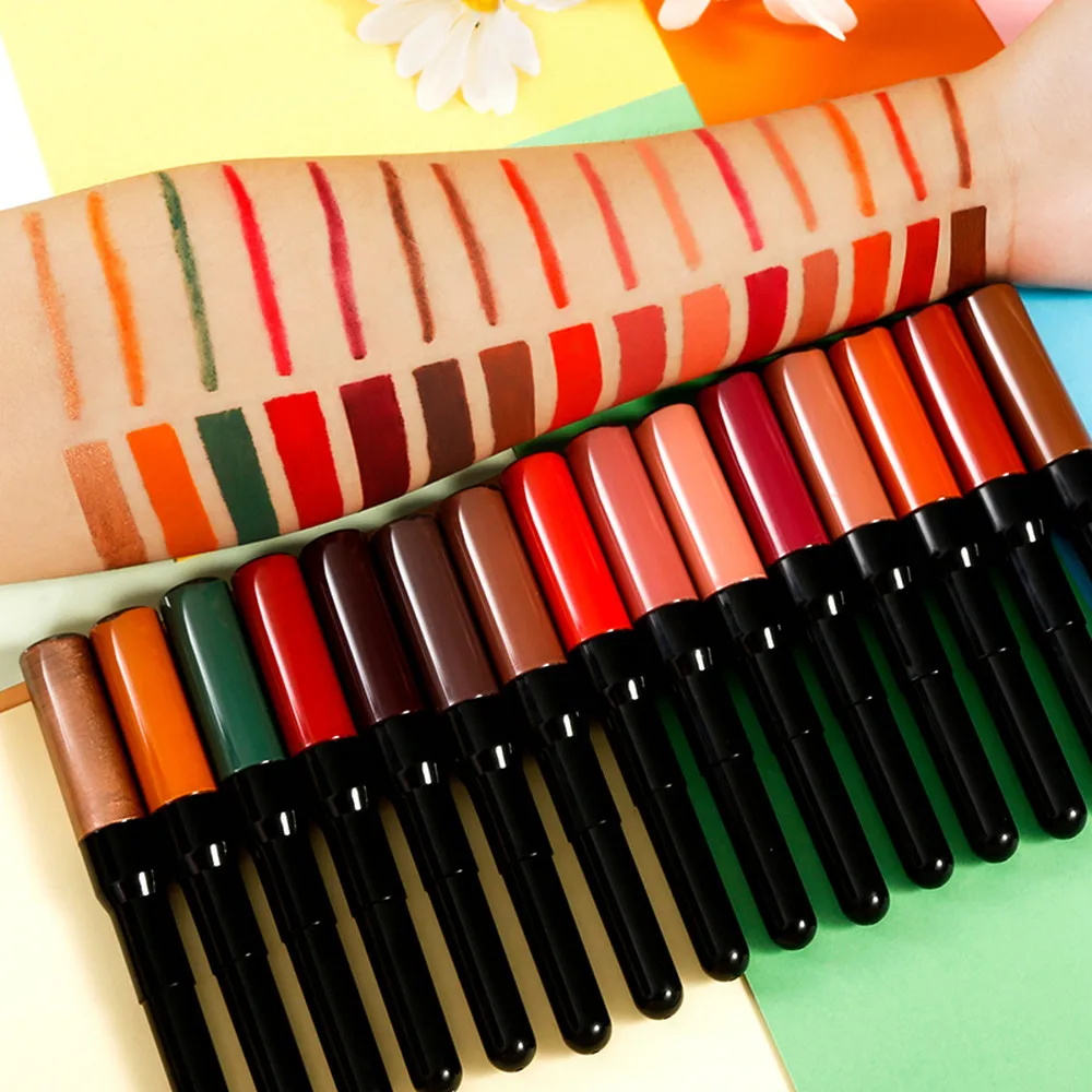 

Lip Tint Velvet Lip Glaze Cosmetics Makeup Matte Nude Lipstick Waterproof Long Lasting Colorful 2 Heads Lip Gloss15 Colors