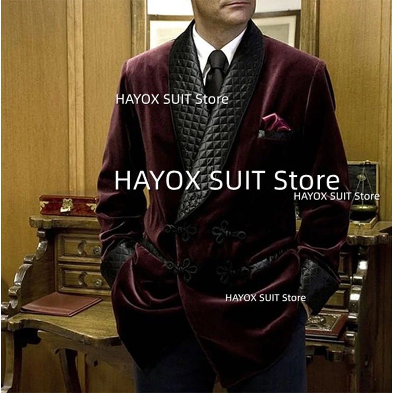 Men's Blazers Shawl Collar Velvet Lace Up Business Formal Blazers Prom Party Jackets