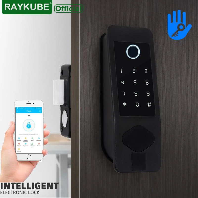 

RAYKUBE умный дверной замок Wifi Bluetooth Fingeprint пароль 13,56 МГц M1 карточный шлюз поддержка Alexa домашний замок безопасности W6