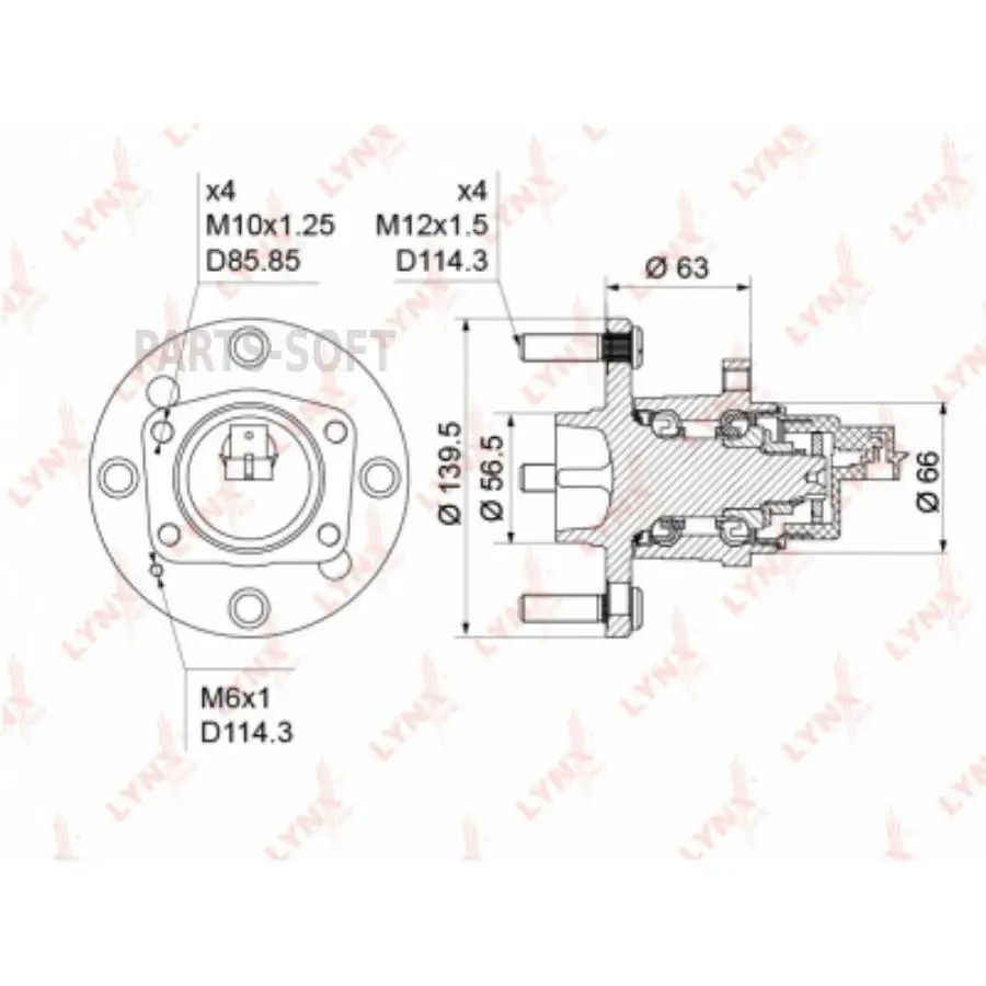 LYNXAUTO WH1187 Ступица колеса | зад прав/лев