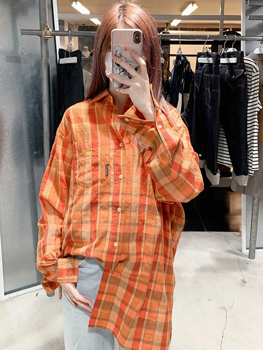 

Rowling Mirror Logo Plaid Women Shirt Lapel Long Sleeve Loose Lady Blouse Casual Female Tops 2022