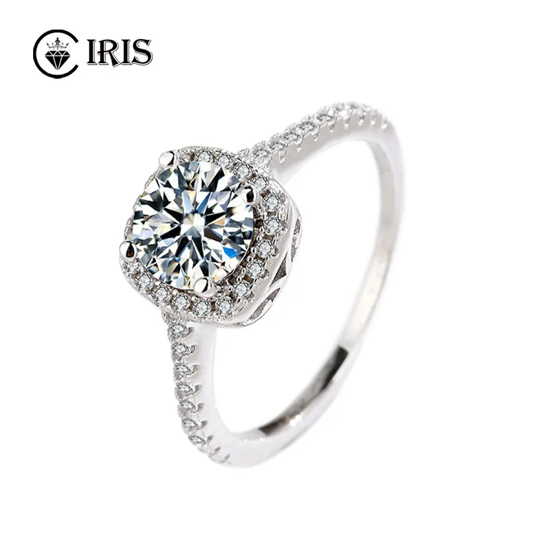 

925 Sterling Silver Moissanite Ring Female Fashion Temperament 1 Carat Square Bag Bright Proposal Wedding Diamond Ring Commemora