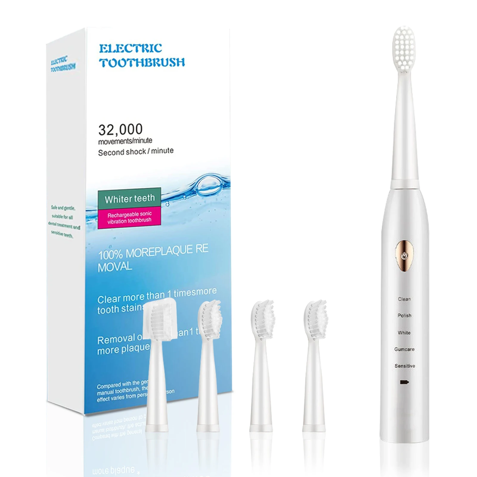 Rechargeable Electric Toothbrush for Adults Sonic Tooth Brush with 5 Modes USB Charging Ultrasonic Whitening IPX7 Waterproof