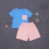 2pcs baby boys clothes set summer short sleeve t shirts solid blue cute shorts suit cotton tops kids tracksuit soft outfits