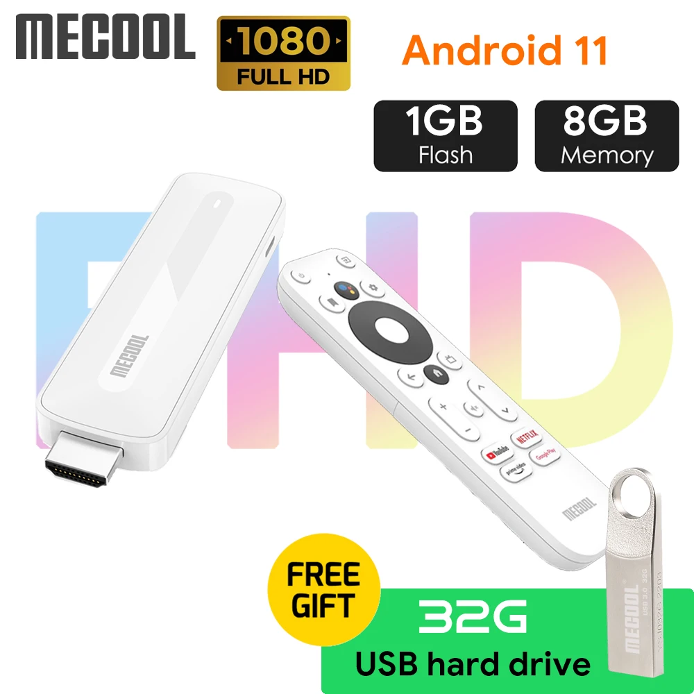 Android 11 TV Stick KD5 with Amlogic S805X2 1+8G WiFi 2.4G/5G AV1 HDR Google Certified ATV OS TV Media Player Set Top Box