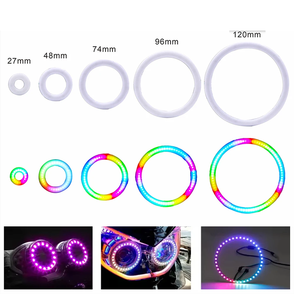 Фото Программируемое светодиодное кольцо WS2812 COB Smart RGB Angel Eye Halo Ring DC5V для модернизации фар автомобиля и мотоцикла, RGB Pixel Angel Eye №2