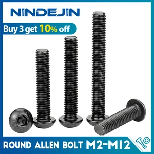 Шестигранная кнопка с круглым шестигранником, болт с головкой M2 M2, 5 M3 M4 M5 M6 M8 M10 M12 углеродистая сталь, черный винт с шестигранником для мотоцикла