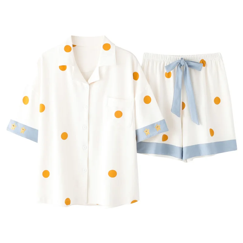 Two-piece Women Home Clothes Summer Pajamas Women's Home Wear Lapel V-neck Short-sleeve Shorts Nightwear Pijama Mujer Plus Size