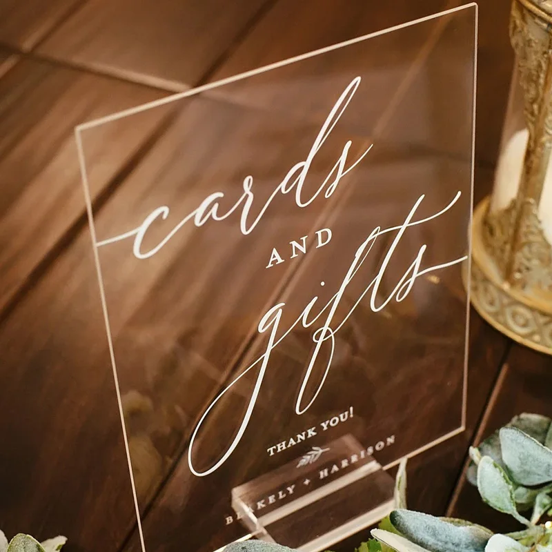 

Personalized Guestbook Gifts and Cards Custom Clear Glass Acrylic Table Number Modern Calligraphy Wedding Party Signs and Stand