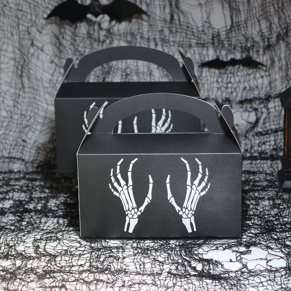 

Черная Подарочная коробка для Хэллоуина с изображением костей позвоночника и ладони | Идеально подходит для конфет или небольших подарков