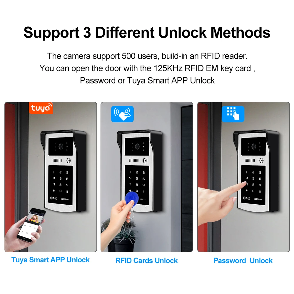 Tuya Видеодверь Камера WiFi Беспроводная Интерком Система Дом 1080P HD Цифровой Дверной Телефон С RFID-Клавиатурой Код APP Разблокировать.