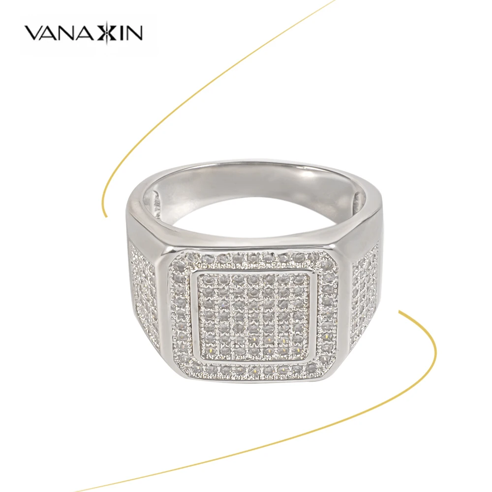 Обручальные кольца VANAXIN Micro Pave CZ для мужчин, шикарное кольцо в стиле хип-хоп, Крутое уличное кольцо с кристаллами, подарок для мужчин