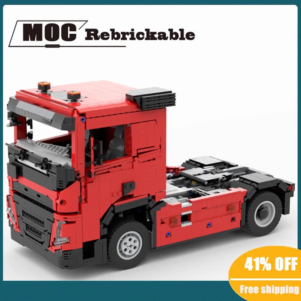 

2477PCS MOC Engineering Container 4X2 Volvo FM tractor unit Semitrailer Remote Control Truck Tower Head technology Toy Blocks