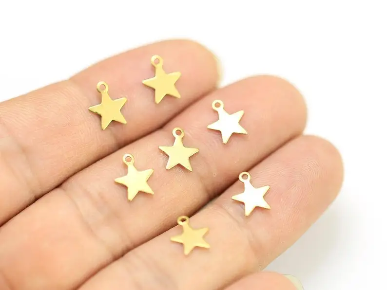 50 шт латунные подвески, мини-подвески для сережек в виде звезд, 9x8x0,5 мм, аксессуары для сережек, изготовление ювелирных изделий-R1748