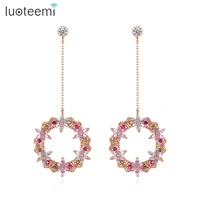 luoteemi long drop dangle earring for girl fancy multiple flower korean fashion cubic zircon bridal wedding ceremoney jewelry
