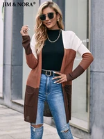 jim nora autumn new sweater cardigan women casual long sleeve patchwork knit open stitch tops outdoor fashion