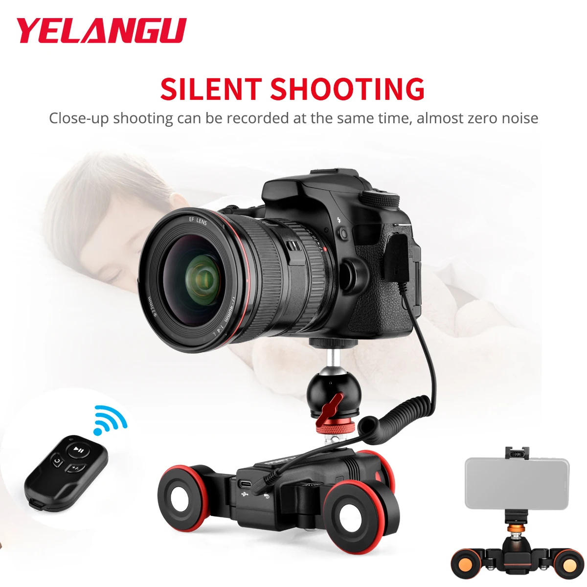 

YELANGU L4X Motorized Camera Slider Camera Slider Dolly Car Rail Systems for DSLR Camera Sony iPhone 13 Pro with Remote Control