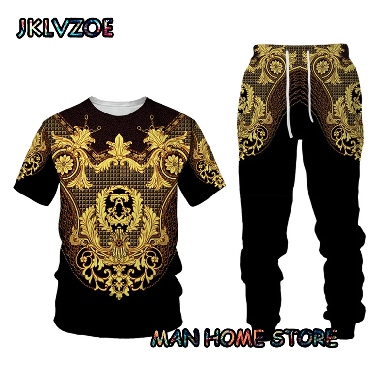Luxury Summer Men's Tracksuit Sets Printing T-Shirts+Trousers Jogging Set Fashion Street Short Sleeve Pants Male Unisex Suit