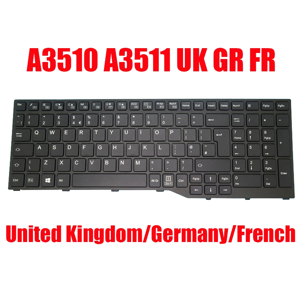 

UK GR Laptop Keyboard For Fujitsu For LifeBook A3510 A3511 CP792471-01 FJM20B86GB3D85 United Kingdom Germany Black New