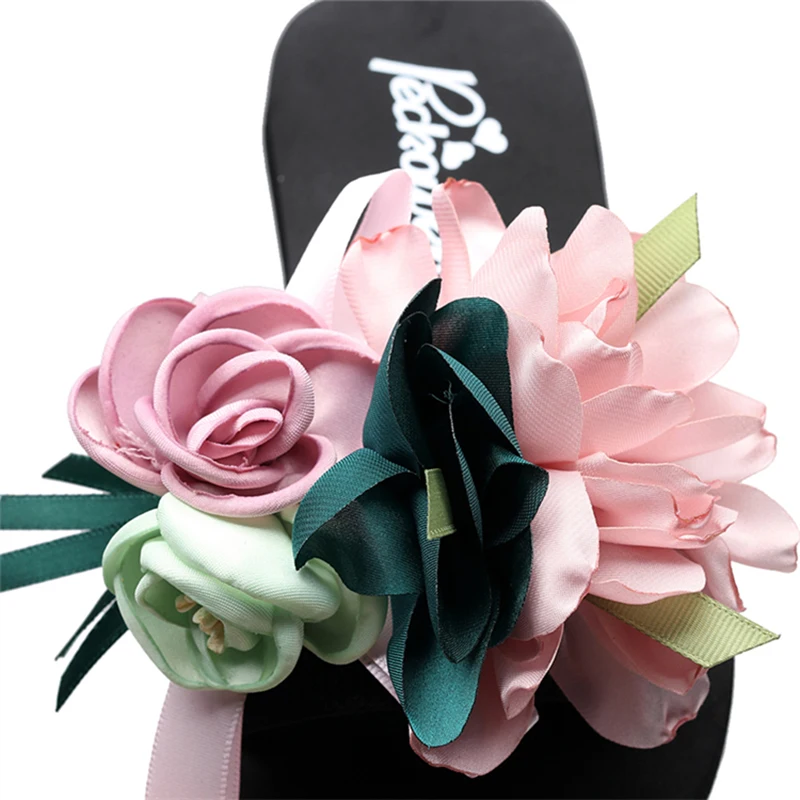 Women's Sandals Handmade Flowers Casual Clip Flat Slippers Outside Wearing Ladys Shoes Big size 36-42 EVA Beach Flip Flops