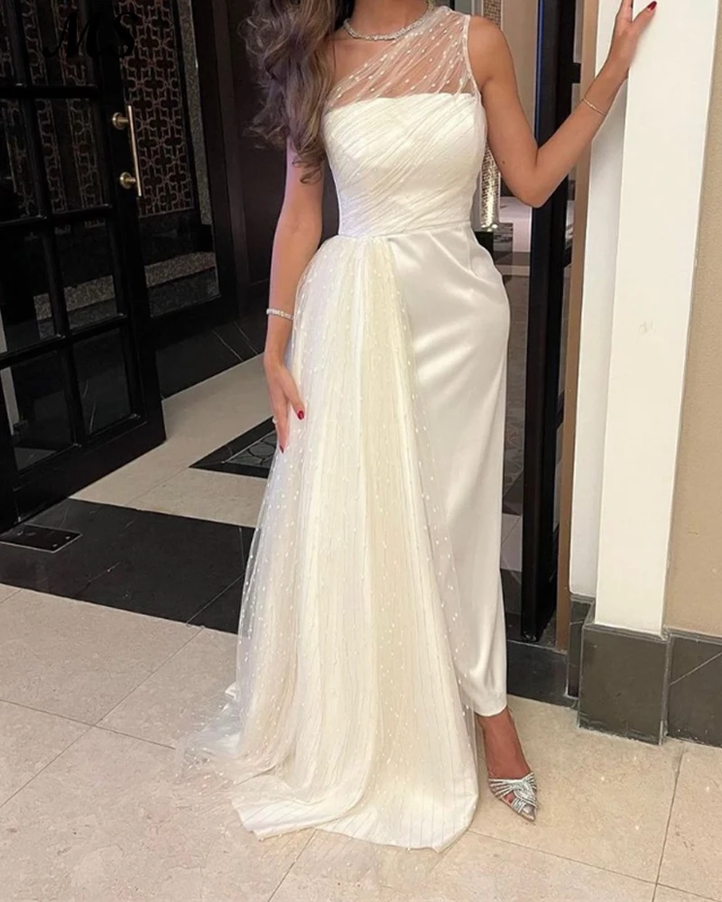 

MS One Shoulder Prom Dress For Women 2022 Saudi Arabia Sweep Train Ankle Length Evening Party Gowns For Special Occasion Invite