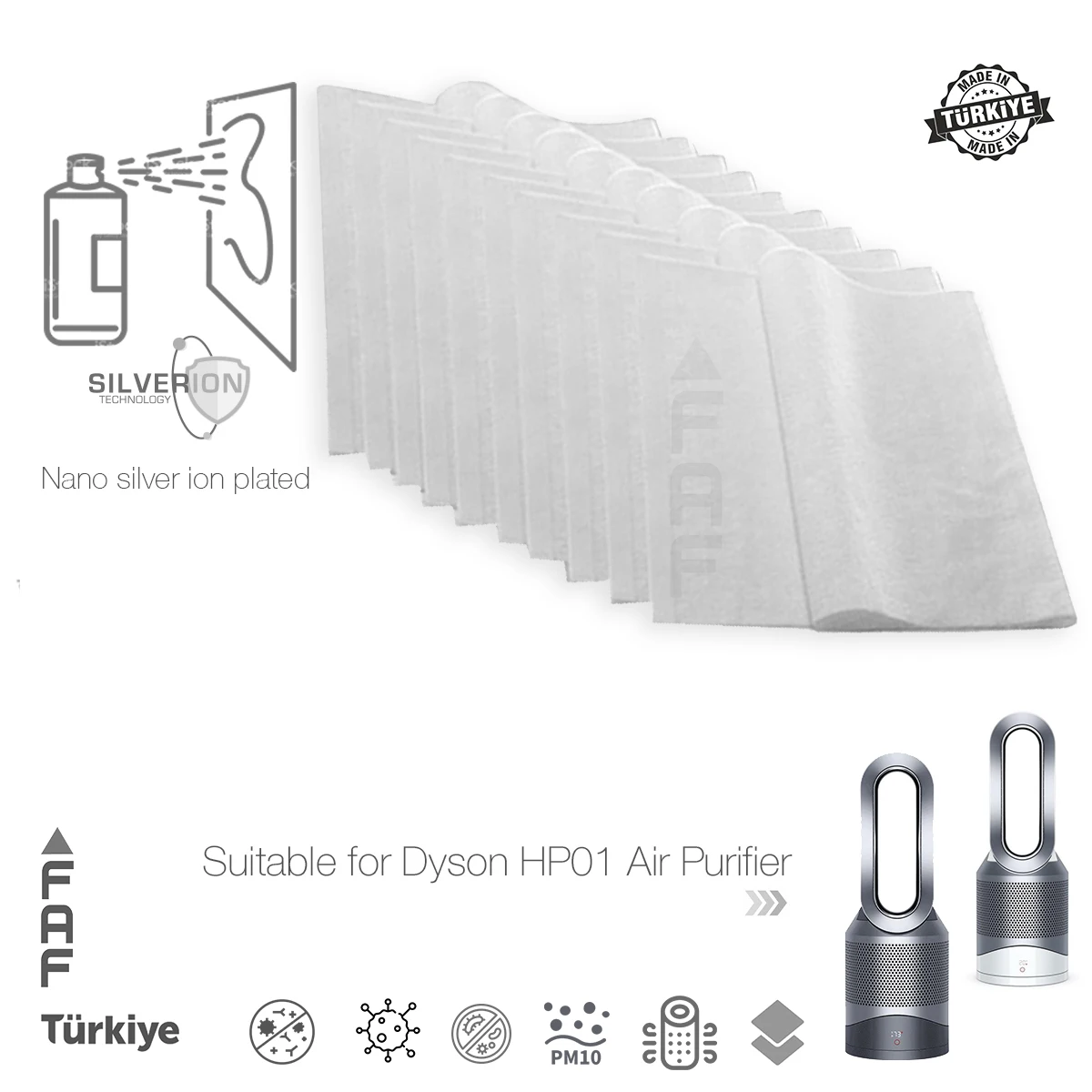 

10/Pcs / FAF / Fit For Dyson HP01 Air Purifier Nano Silver Ion Coated, Electrostatic Dust Collector Pre-Filter