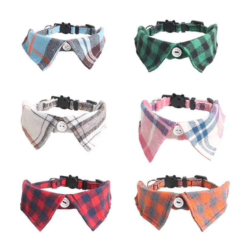 

Pet Accessory Cat Collar British Gentleman Style Plaid Bow Tie Cat Necklace Cloth Classic Plaid Pattern Adjustable Strap